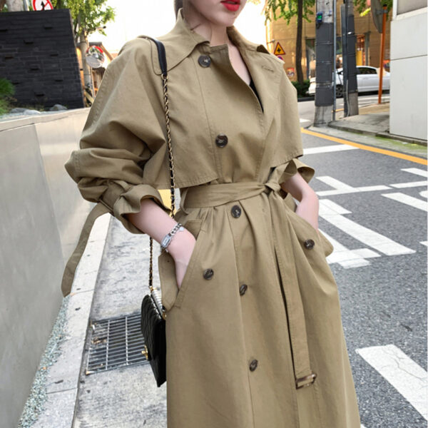 Windbreaker Women Long Solid British Belt Slim Jacket  2022 Fashion New Splicing Spring Clothes Leisure Female Fall Trench Coat 1