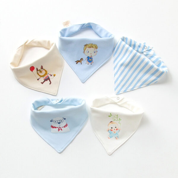 5pcs Baby Cartoon Cotton Triangle Bibs Double Layer Snap Burp Cloths for Boys Girls Baby Stuff for Newborns Kids Accessories 1