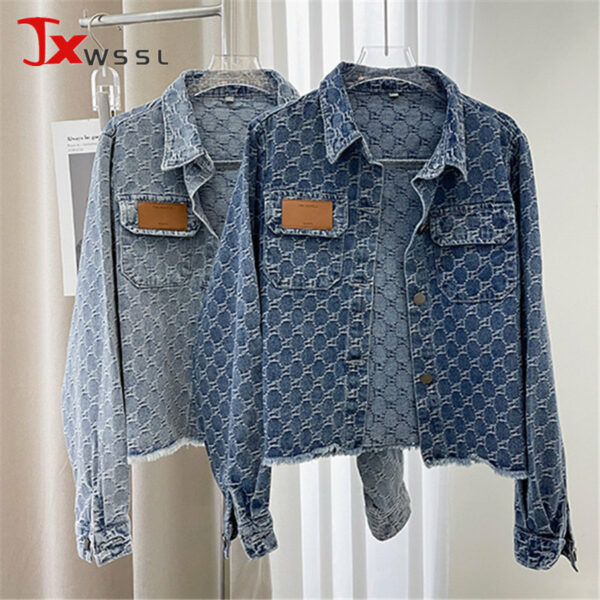 Fashion Vintage Jacquard Denim Jacket Women Spring Long Sleeve Casual Short Coats Female INS Tide Frayed Fringe Jeans Jackets 1
