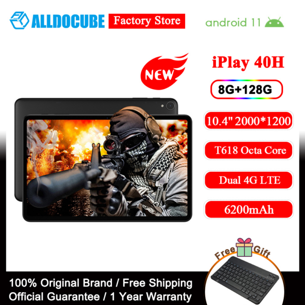 【2021 Newest】Alldocube iPlay 40H Tablet PC Android 11 8GB RAM 128GB ROM 10.4” 2000x1200 2K Screen Unisoc T618 Dual 4G SIM &Wi-Fi 1