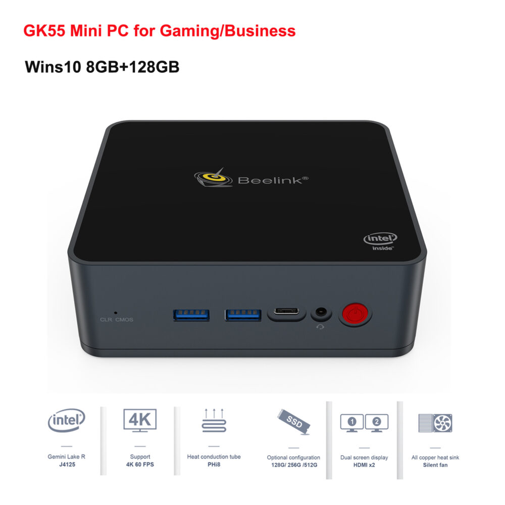 Gaming Mini PC Beelink GK55 Office Mini Computer Silent Fan J4125 Windows10 8GB 128GB 5G WIFI Pocket Desktop 1