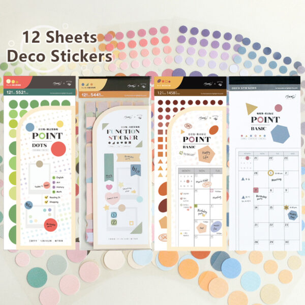 12 Sheets Decorative Mark Stickers Index Tag Marker Point Dot Colorful Scrapbooking DIY Diary Agenda Planner Stationary Office 1