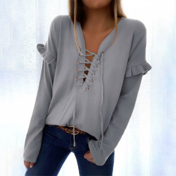 Blouse Long Sleeve Women Ruffle Bandage Knitwear Pullover for Spring 2
