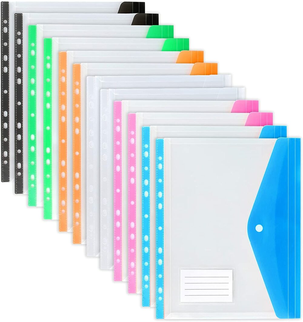 A4 Size Large Plastic File Folders Wallets Colorful Document File Envelope Bags for School Office Home, Holds 200 Plus A4 Sheets 1