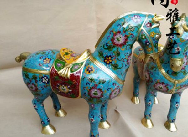 40cm Chinese pure copper cloisonne horse office home crafts ornaments 1